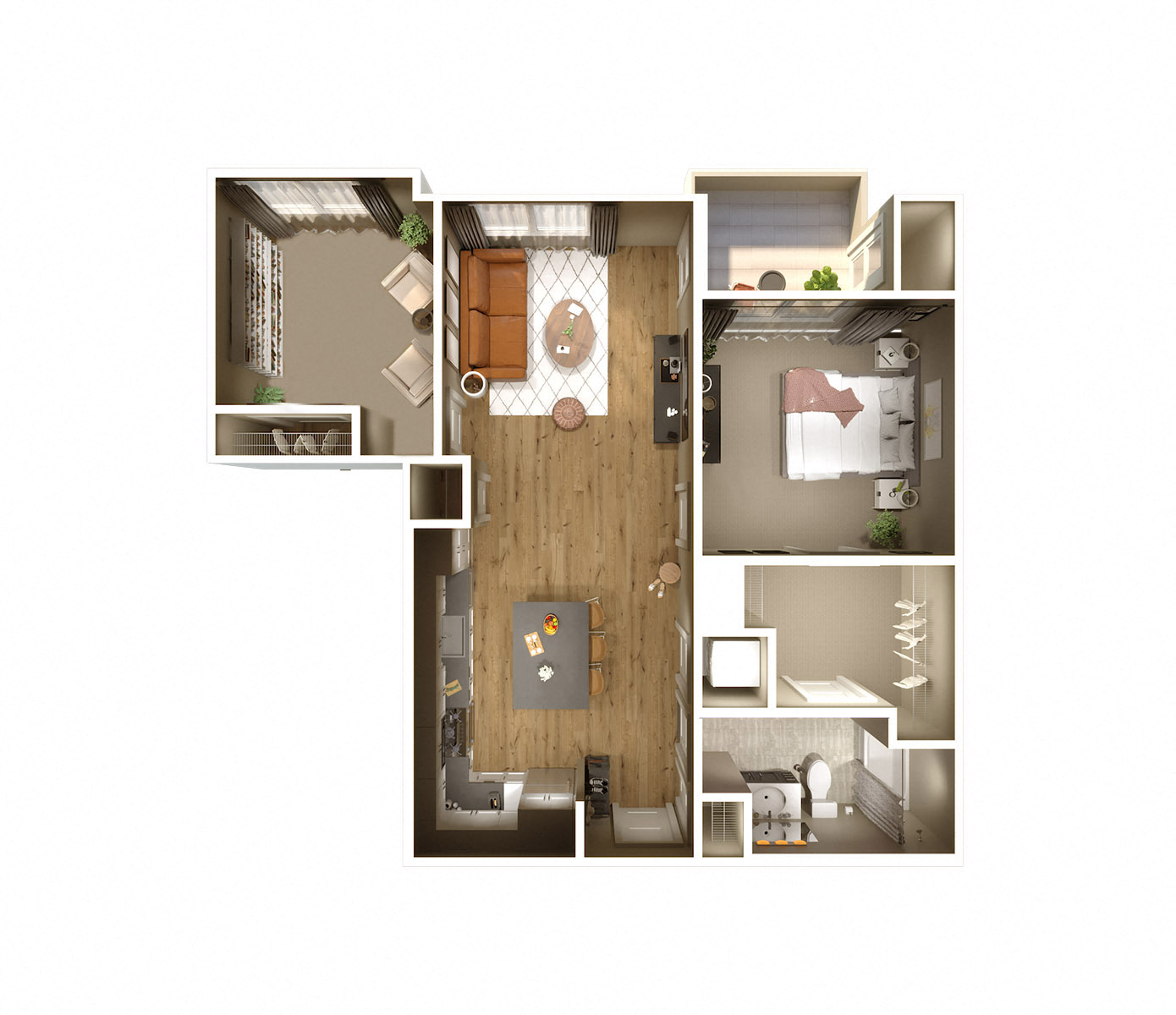 Floor plan for 1 bed, 1 bath, 944 sqft